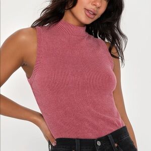 LULU’S Everyday Appeal Mauve Ribbed Mock Neck Tank